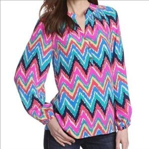 Lilly Pulitzer Chevron Zig Zag Elsa Silk Top multicolor blouse size medium